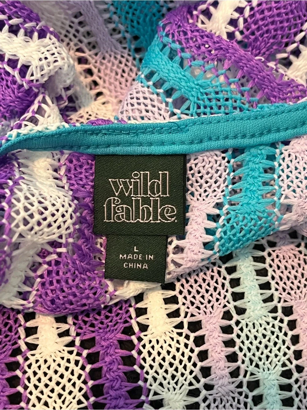 Wild Fable Crochet Knit Striped Crop Tank Top L Boho Festival